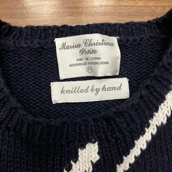 Marisa Christina Sweater Small Medium Nautical Anchor Sequin Navy White - Picture 3 of 11